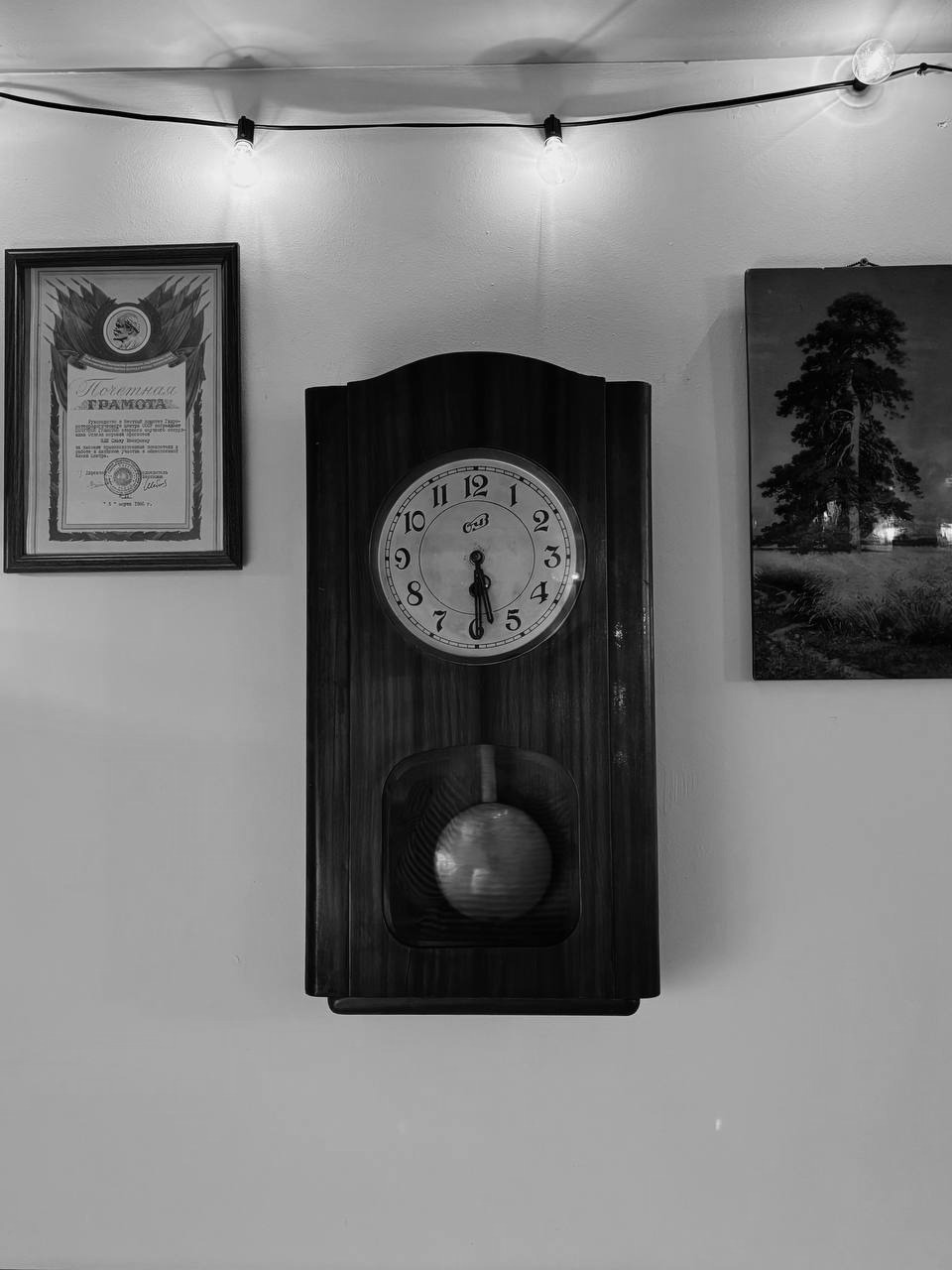Soviet pendulum clock with fairy lights